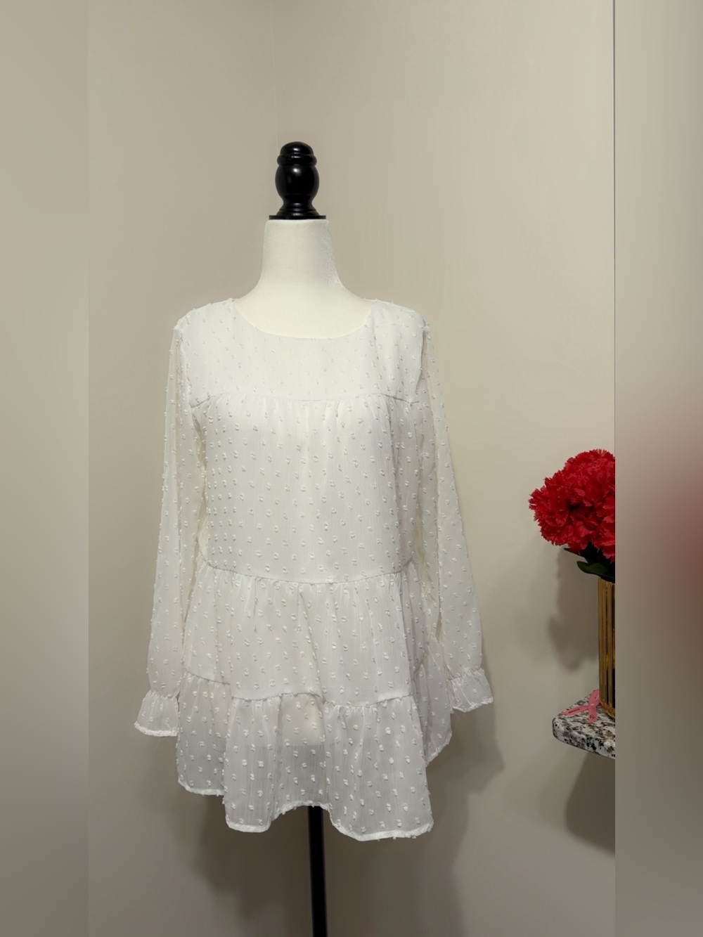 White Swiss Dot Tiered Top